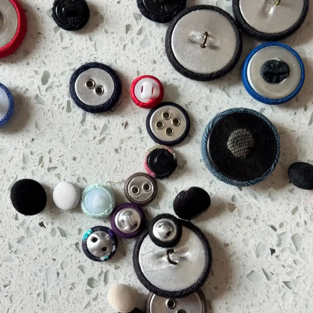 30+ Vintage Fabric Round Shank & Flat Sewing Button Crafting Notion